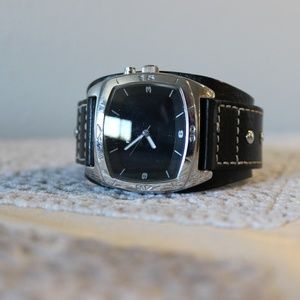 OG Fossil Black Leather Cuff Watch